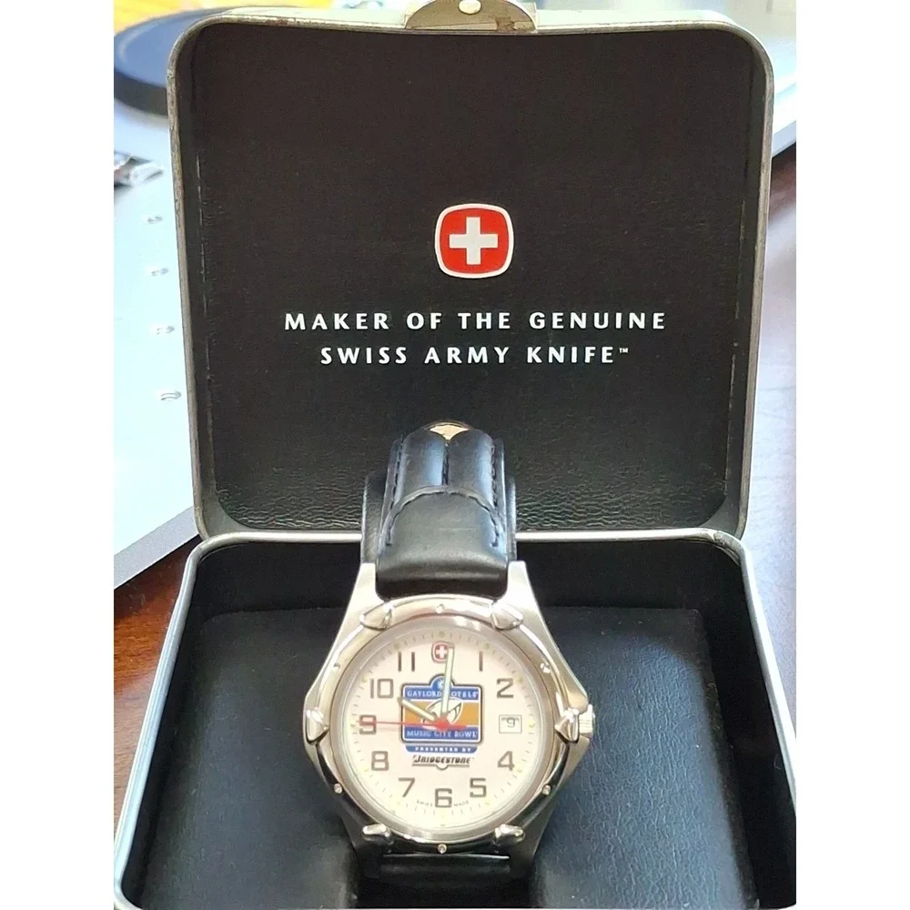 Mens Wenger SAK Swiss Made Silvertone Watch.Music City Bowl Commemorative/Logo.